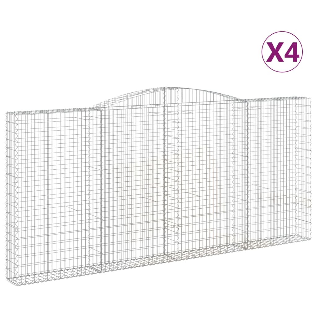 vidaXL Arched Gabion Baskets 4 pcs 400x30x180/200 cm Galvanised Iron 2