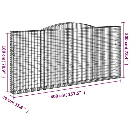 vidaXL Arched Gabion Baskets 7 pcs 400x30x180/200 cm Galvanised Iron 6