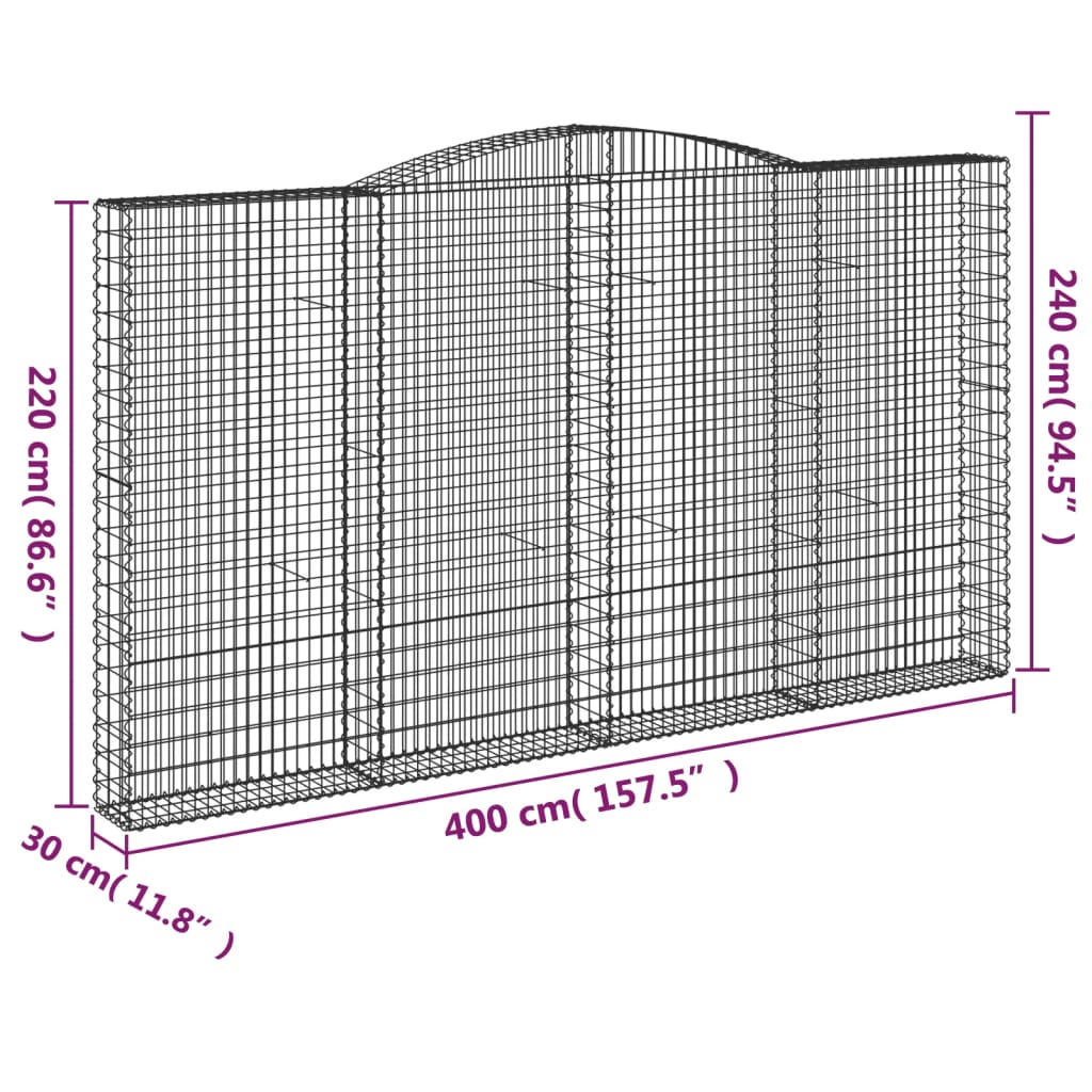 vidaXL Arched Gabion Baskets 3 pcs 400x30x220/240 cm Galvanised Iron 6