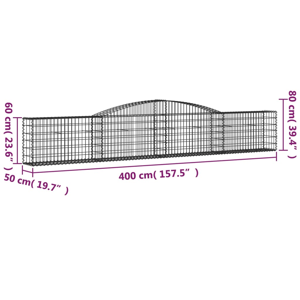 vidaXL Arched Gabion Baskets 10 pcs 400x50x60/80 cm Galvanised Iron 6