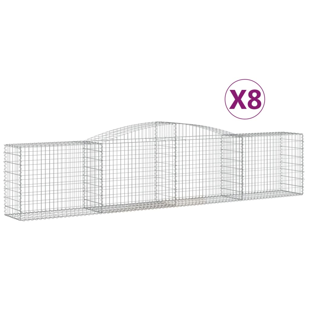 vidaXL Arched Gabion Baskets 8 pcs 400x50x80/100 cm Galvanised Iron 2