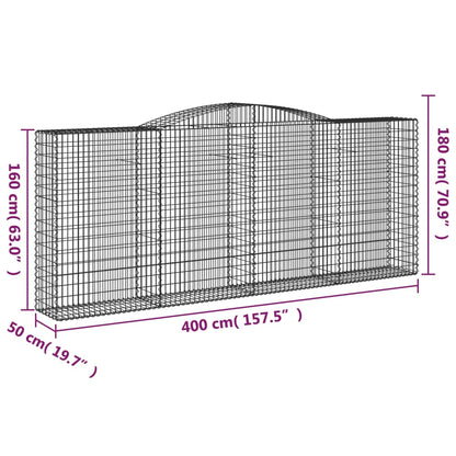 vidaXL Arched Gabion Baskets 4 pcs 400x50x160/180 cm Galvanised Iron 6
