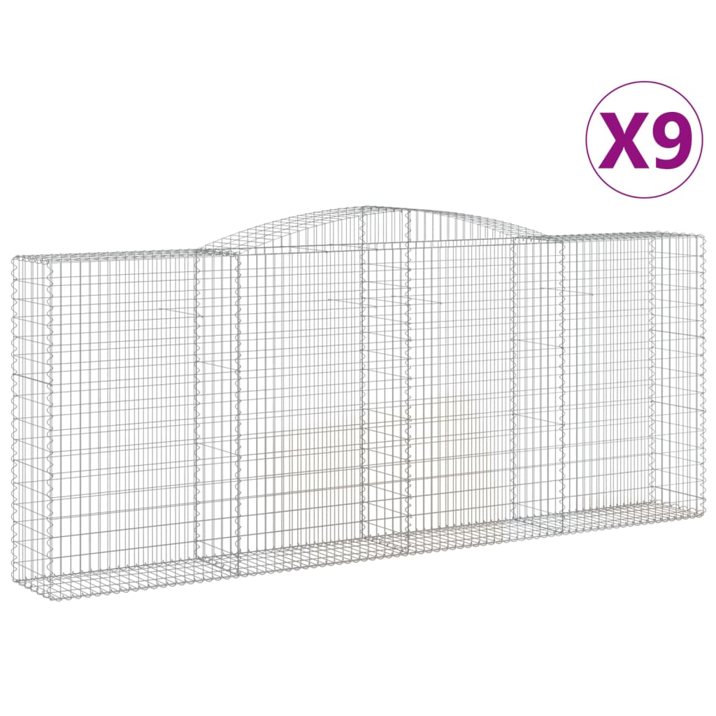 vidaXL Arched Gabion Baskets 9 pcs 400x50x160/180 cm Galvanised Iron 2