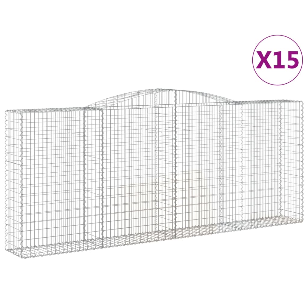 vidaXL Arched Gabion Baskets 15 pcs 400x50x160/180 cm Galvanised Iron 2
