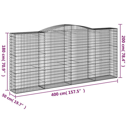 vidaXL Arched Gabion Baskets 3 pcs 400x50x180/200 cm Galvanised Iron 6