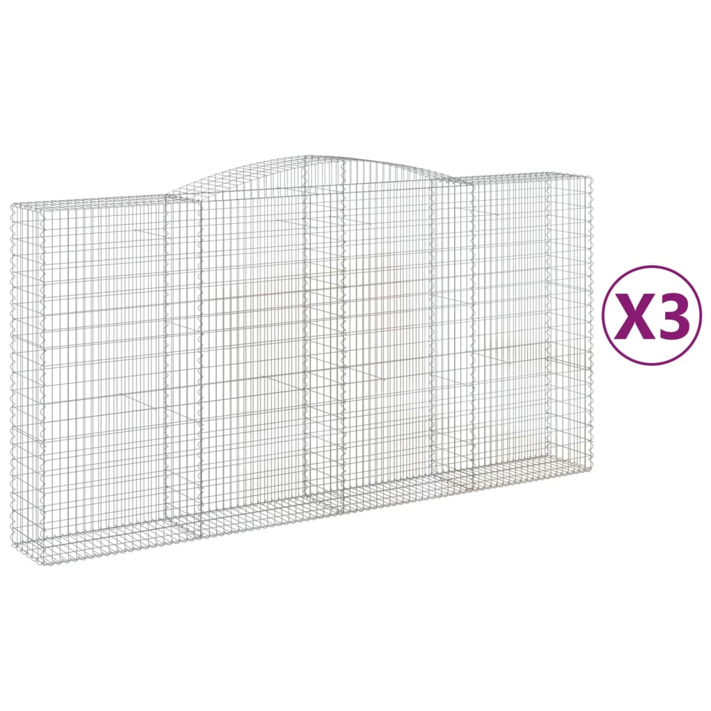 vidaXL Arched Gabion Baskets 3 pcs 400x50x200/220 cm Galvanised Iron 2