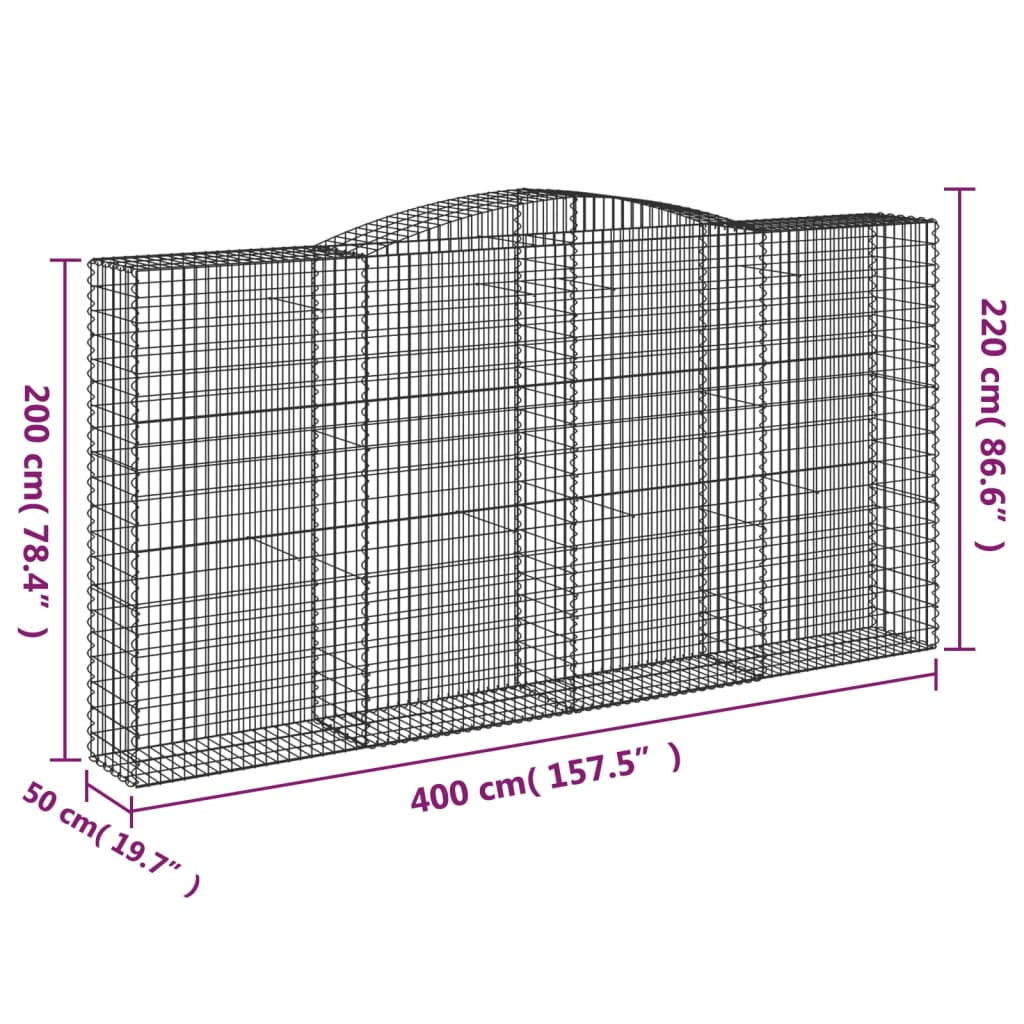 vidaXL Arched Gabion Baskets 3 pcs 400x50x200/220 cm Galvanised Iron 6