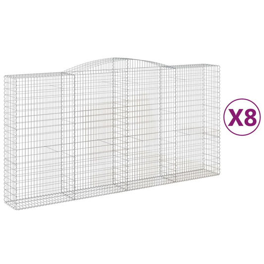 vidaXL Arched Gabion Baskets 8 pcs 400x50x200/220 cm Galvanised Iron 2