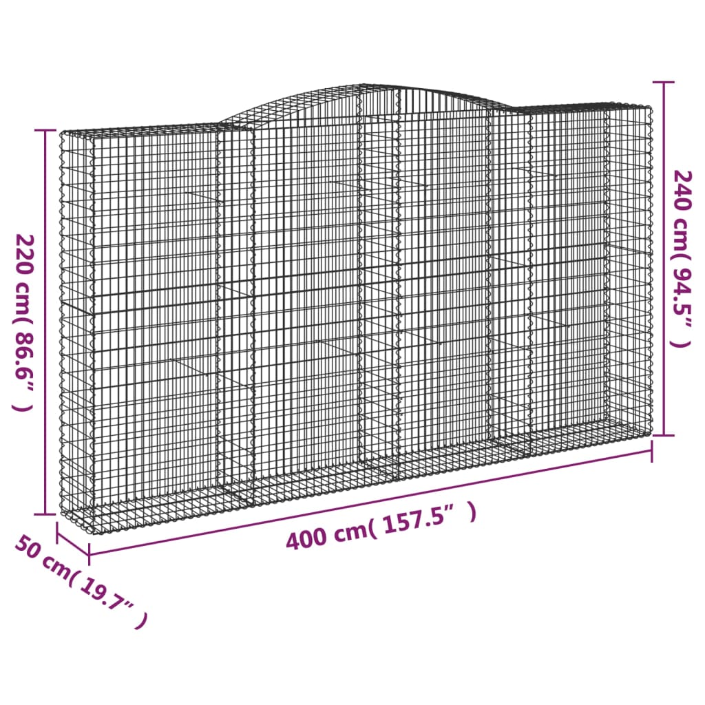 vidaXL Arched Gabion Baskets 3 pcs 400x50x220/240 cm Galvanised Iron 6