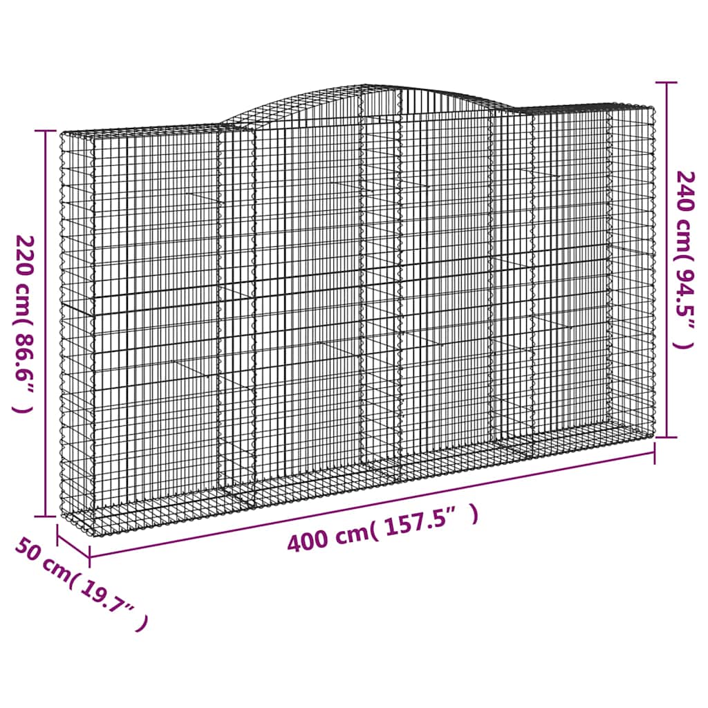 vidaXL Arched Gabion Baskets 5 pcs 400x50x220/240 cm Galvanised Iron 6