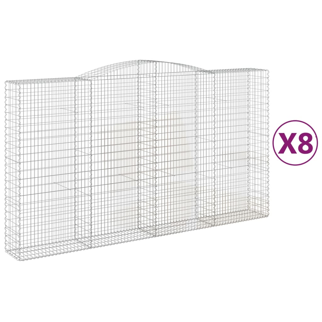 vidaXL Arched Gabion Baskets 8 pcs 400x50x220/240 cm Galvanised Iron 2