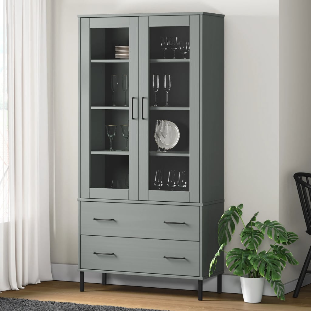 Bookcase with Metal Legs 85x35x172,5 cm Solid Wood "OSLO Grey