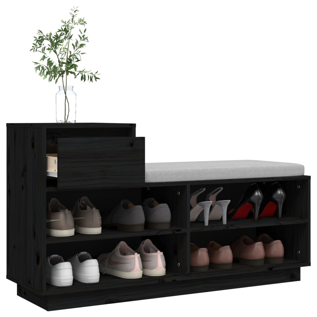 vidaXL Shoe Cabinet Black 110x34x61 cm Solid Wood Pine