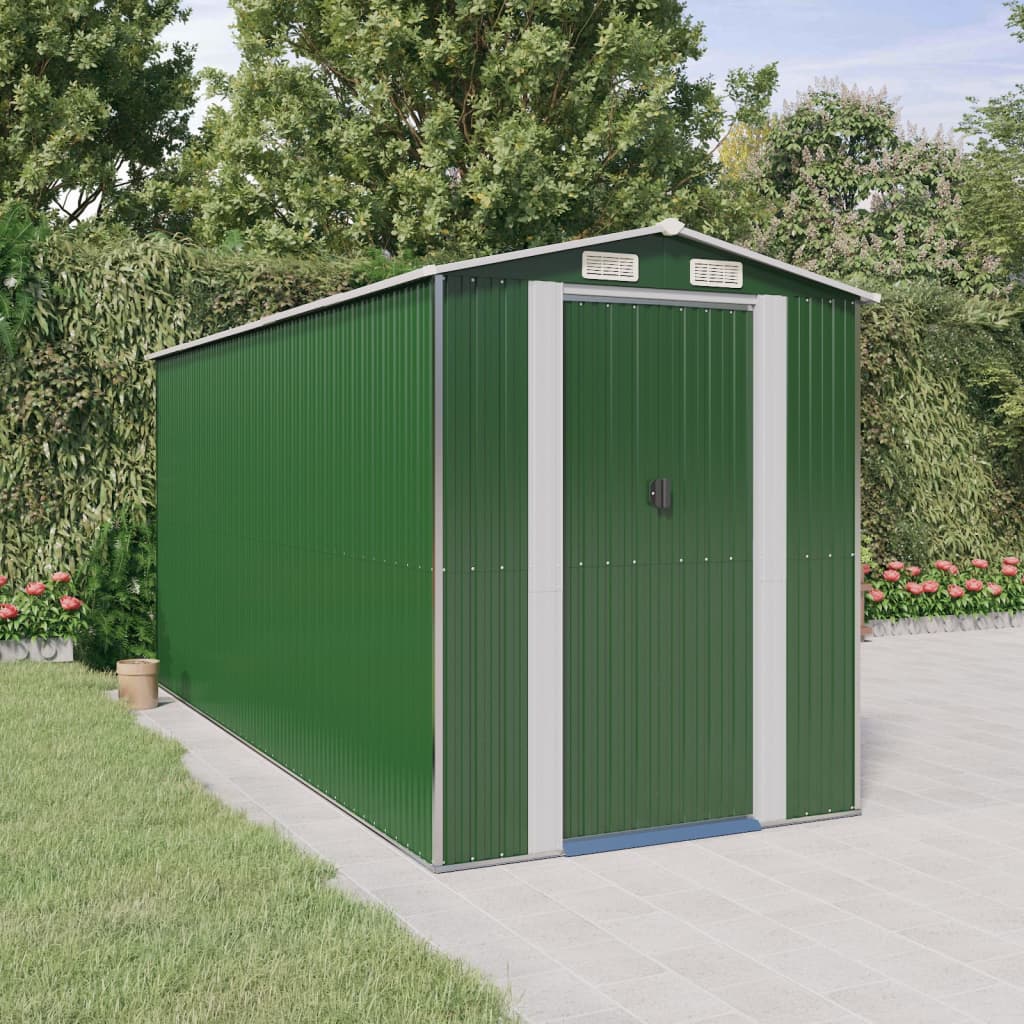 vidaXL Garden Shed Green 192x440x223 cm Galvanised Steel 1