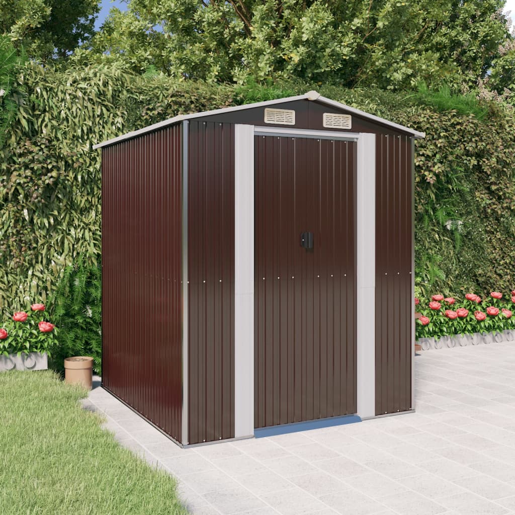 vidaXL Garden Shed Dark Brown Galvanised Steel