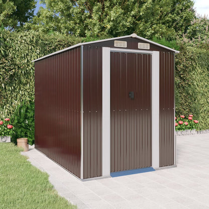 vidaXL Garden Shed Dark Brown Galvanised Steel