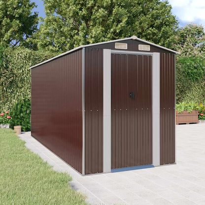 vidaXL Garden Shed Dark Brown 192x440x223 cm Galvanised Steel 1