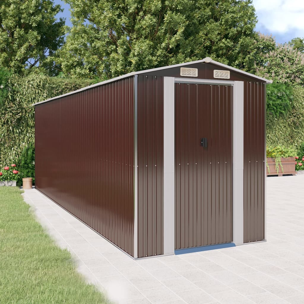 vidaXL Garden Shed Dark Brown 192x606x223 cm Galvanised Steel 1