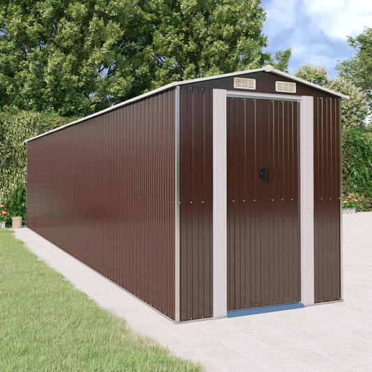vidaXL Garden Shed Dark Brown 192x855x223 cm Galvanised Steel 1
