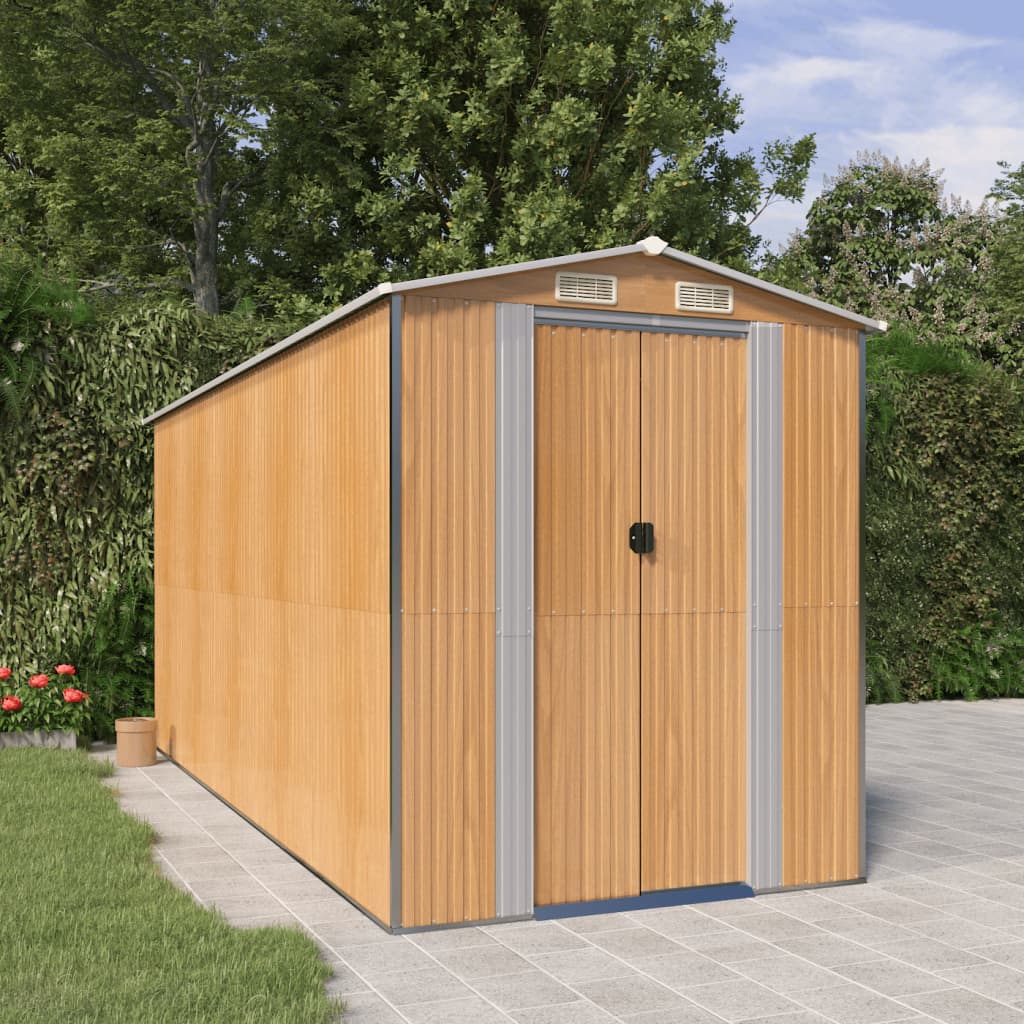 vidaXL Garden Shed Light Brown 192x440x223 cm Galvanised Steel 1