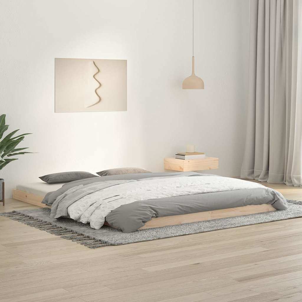 Bed Frame without Mattress Solid Wood Pine Length 200 cm Natural 160 cm