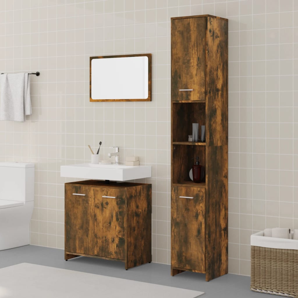 3 Piece Bathroom Furniture Set Engineered Wood Smoked oak