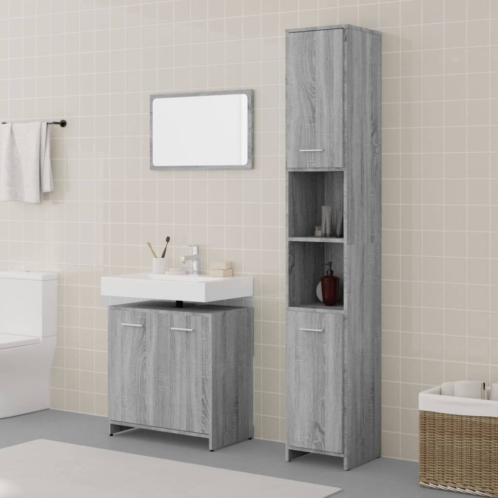 3 Piece Bathroom Furniture Set Engineered Wood Grey sonoma