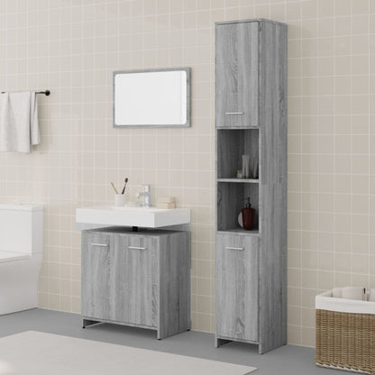 3 Piece Bathroom Furniture Set Engineered Wood Grey sonoma