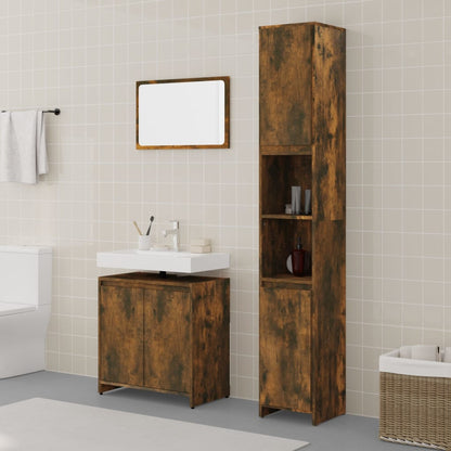 3 Piece Bathroom Furniture Set Engineered Wood Smoked oak