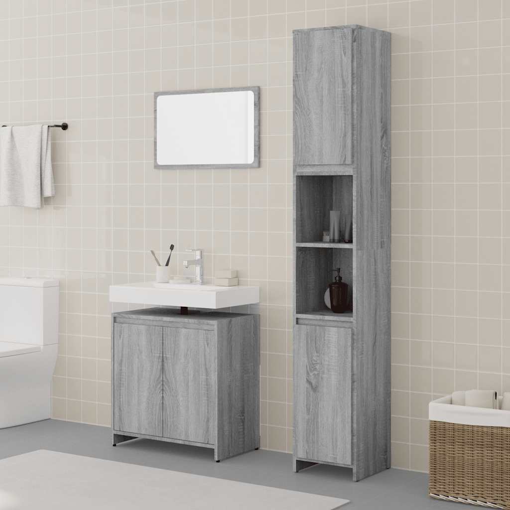 3 Piece Bathroom Furniture Set Engineered Wood Grey sonoma