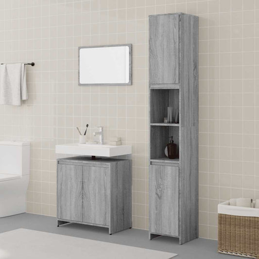 3 Piece Bathroom Furniture Set Engineered Wood Grey sonoma