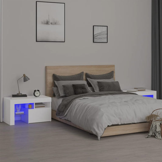 Bedside Cabinets 2 pcs with LED Lights 70x36,5x40 cm White