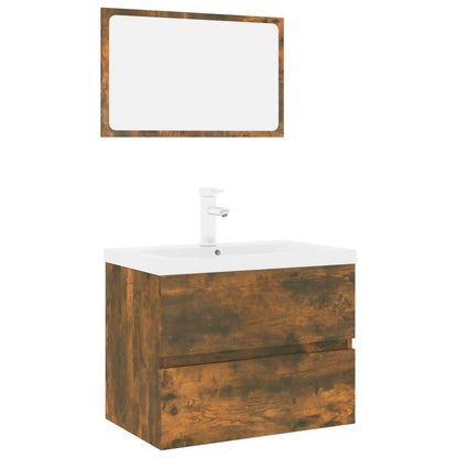 Bathroom Furniture Set Engineered Wood Depth 38.5 cm with Faucet Width 60 cm Smoked oak