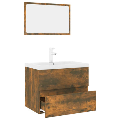 Bathroom Furniture Set Engineered Wood Depth 38.5 cm with Faucet Width 60 cm Smoked oak