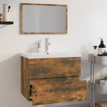 Bathroom Furniture Set Engineered Wood Depth 38.5 cm with Faucet Width 60 cm Smoked oak