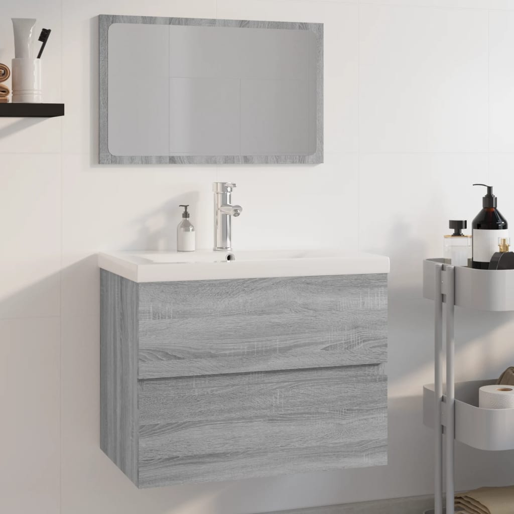 Bathroom Furniture Set Engineered Wood Depth 38.5 cm with Faucet Width 60 cm Grey sonoma