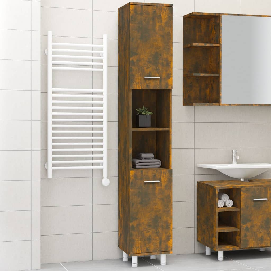 Bathroom Cabinet 30x30x179 cm Engineered Wood Smoked oak