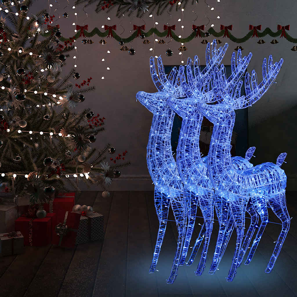 XXL Acrylic Christmas Reindeers 250 LED 180 cm 3 pcs Width 96 cm Blue