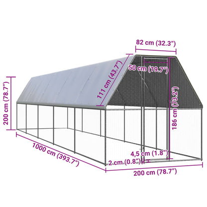 vidaXL Outdoor Chicken Cage 2x10x2 m Galvanised Steel 5