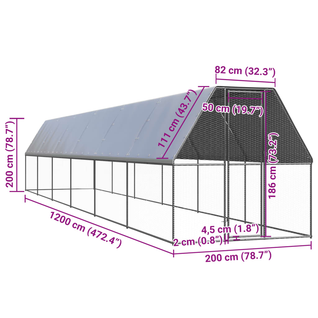 vidaXL Outdoor Chicken Cage 2x12x2 m Galvanised Steel 5
