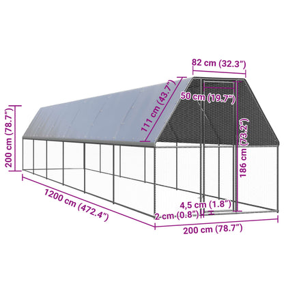 vidaXL Outdoor Chicken Cage 2x12x2 m Galvanised Steel 5