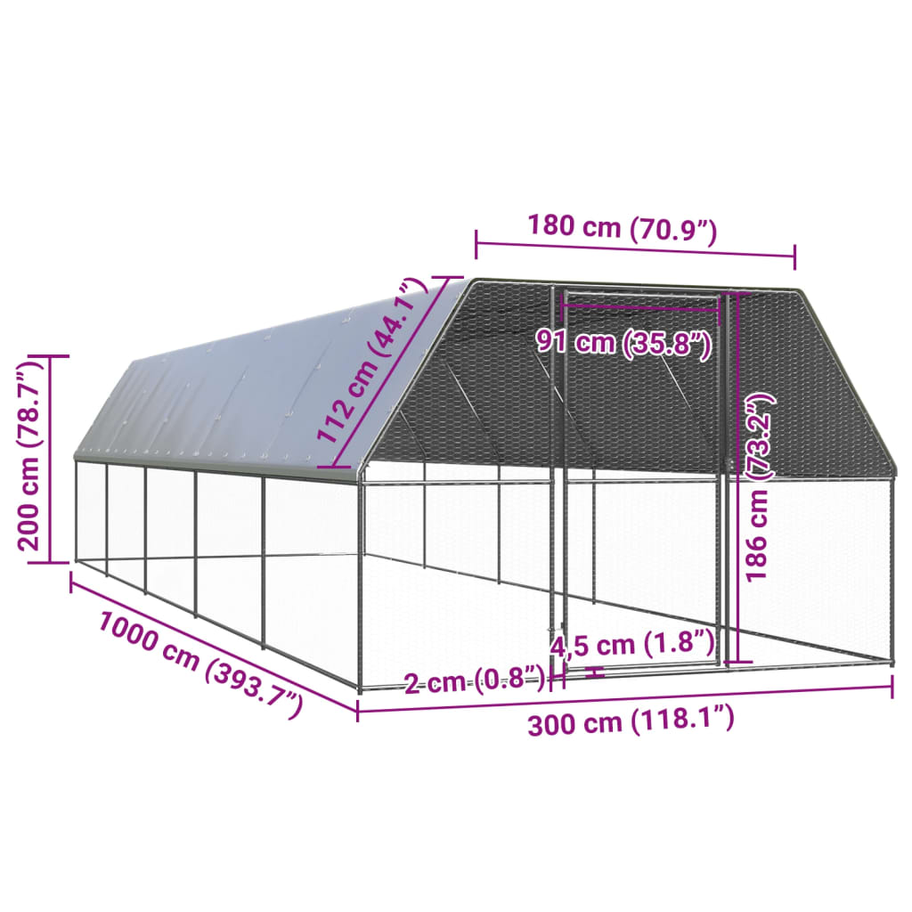 vidaXL Outdoor Chicken Cage 3x10x2 m Galvanised Steel 5
