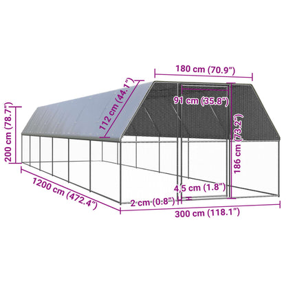 vidaXL Outdoor Chicken Cage 3x12x2 m Galvanised Steel 5
