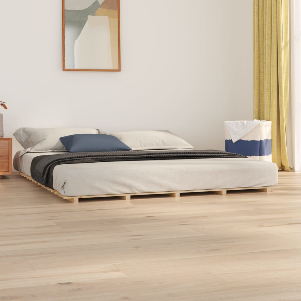 Bed Frame without Mattress Solid Wood Pine Length 200 cm Natural 180 cm
