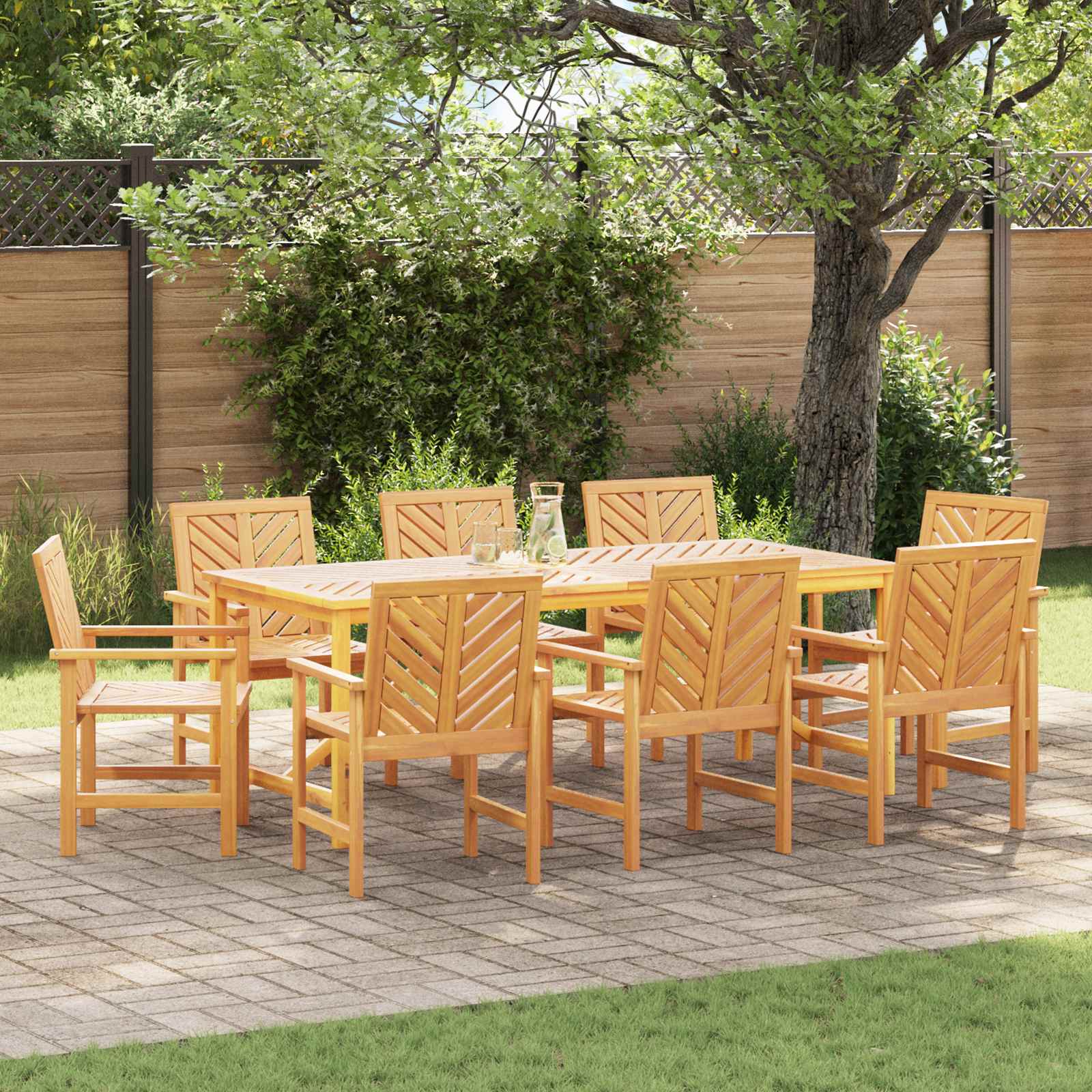 vidaXL Dining Chair 8 pcs Natural Solid Acacia Wood 1