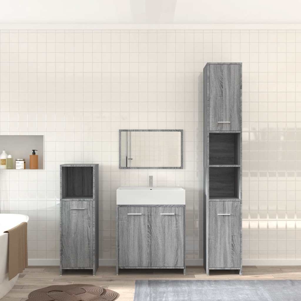 4 Piece Bathroom Furniture Set Engineered Wood Grey sonoma