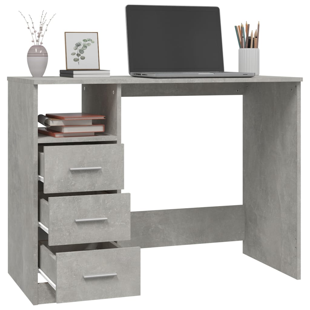 vidaXL Desk with Drawers Concrete Grey 102x50x76 cm Engineered Wood