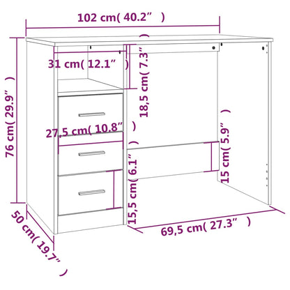 vidaXL Desk with Drawers Concrete Grey 102x50x76 cm Engineered Wood