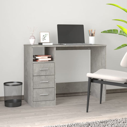 vidaXL Desk with Drawers Concrete Grey 102x50x76 cm Engineered Wood