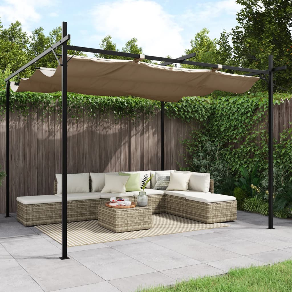 Pergola with Retractable Roof Taupe 295 x 292 x 230 cm